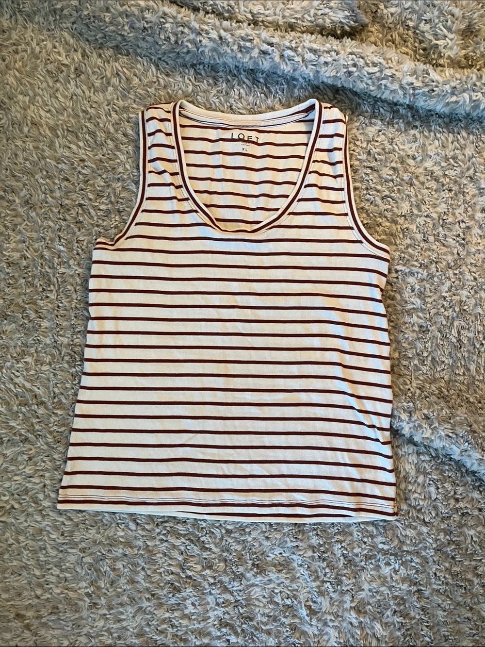 LOFT Cream and Burgundy Striped Scoop Neck Tank